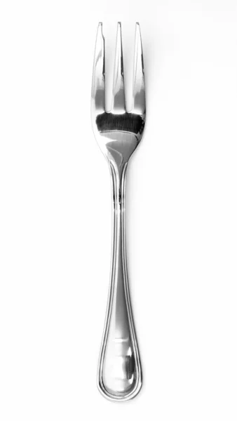 Fourchette argentée sur fond blanc — Photo