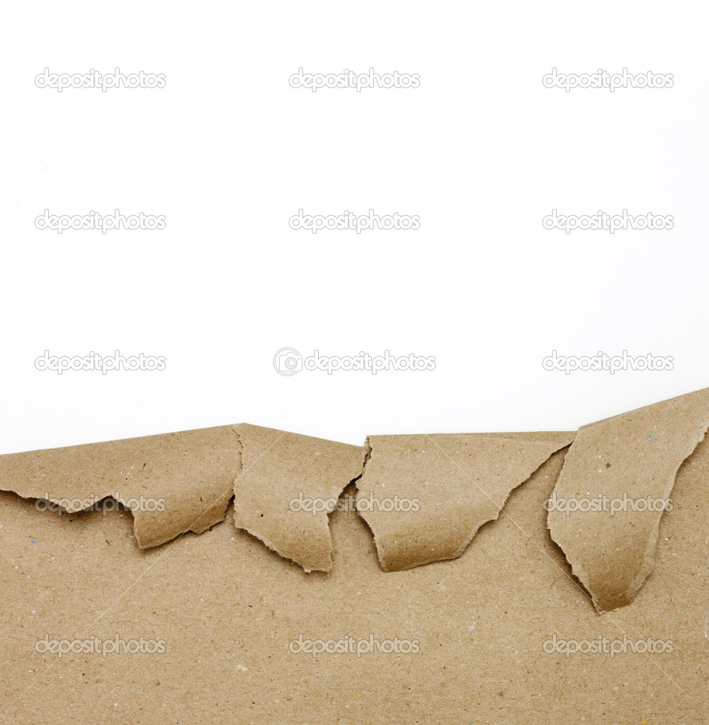 Ripped brown paper on white background