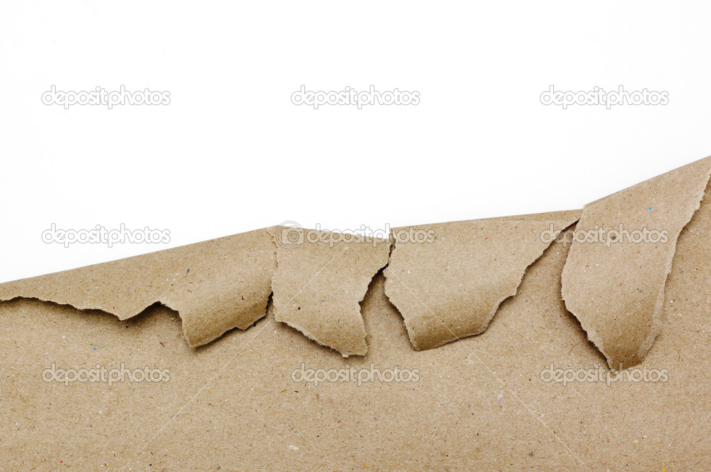 Ripped brown paper on white background