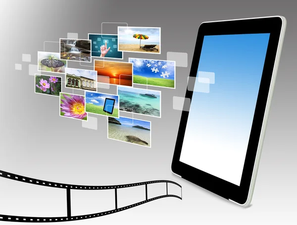 Tablet PC streaming beelden — Stockfoto
