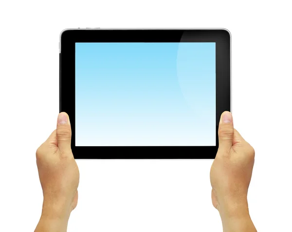 Händer med tablet PC. — Stockfoto