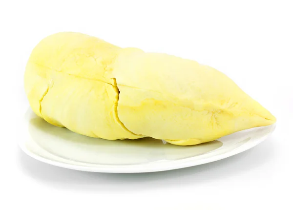 Rey de frutas, Durian llama "Monthong" en plato blanco . — Foto de Stock