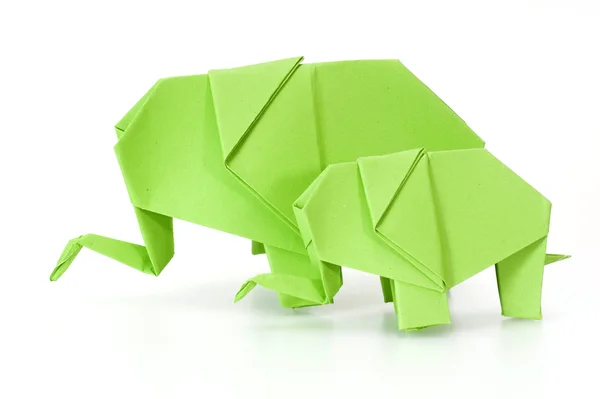 Gröna origami elefant — Stockfoto