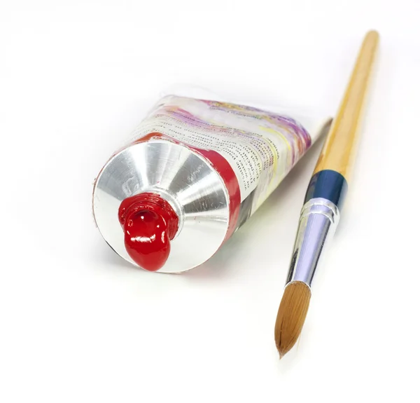 Tubes of color and brush — Stock Photo, Image