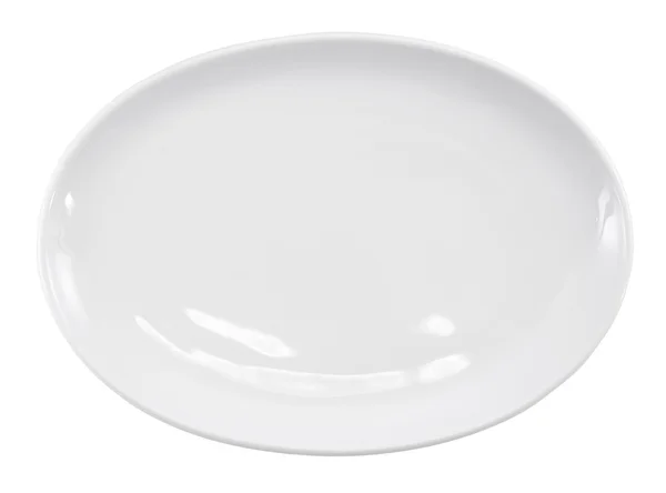 Plato blanco vacío (plato oval) sobre un fondo blanco . —  Fotos de Stock