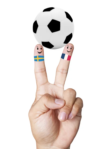 Hånd sejr med fodbold koncept Swenden VS Frankrig - Stock-foto