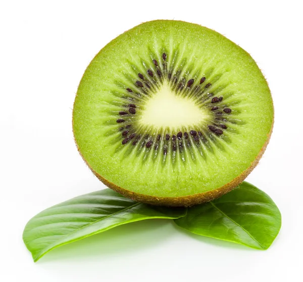 Fresh kiwi fruit and leaves isolated on white — Stock Photo, Image