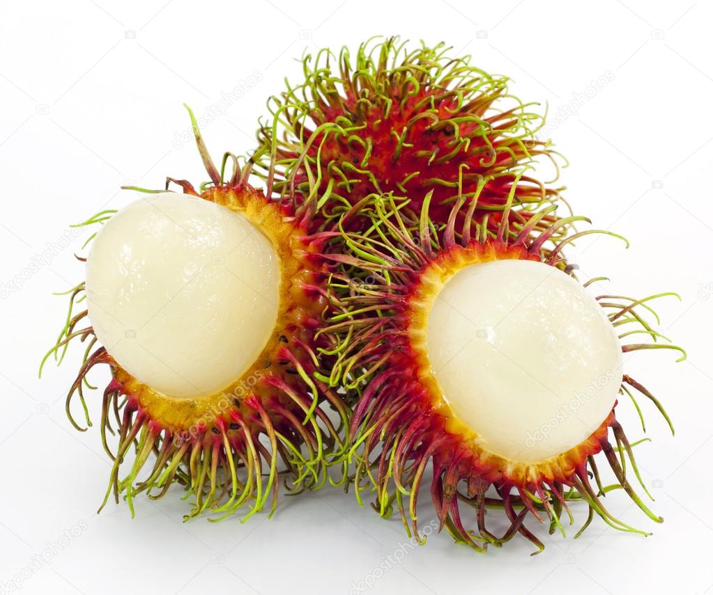 Tropical fruit, rambutan on white background