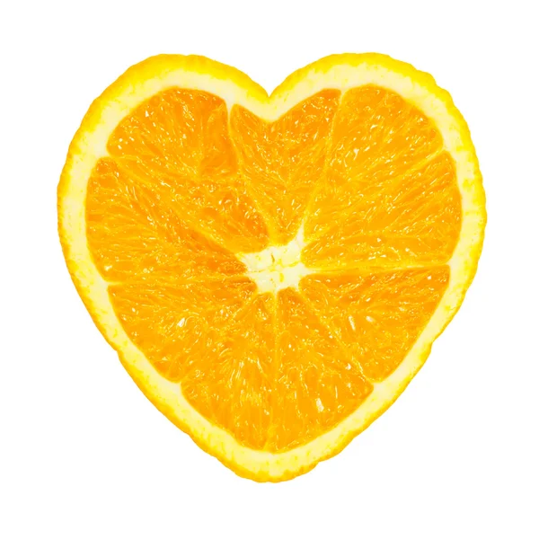 신선한 오렌지 심장의 조각 모양에서 고립 된 흰색 배경 — 스톡 사진