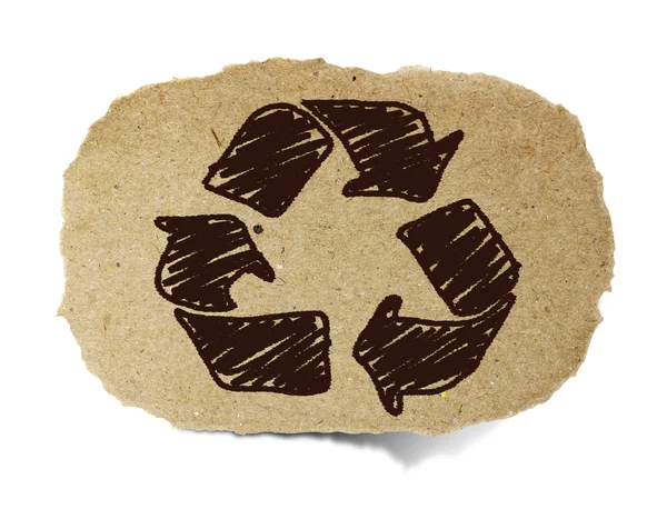 Drawing recycle sign on recycle paper — Stock Photo, Image