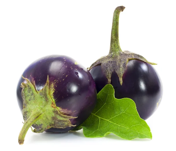 Twee ronde aubergines geïsoleerd op een witte achtergrond — Stockfoto