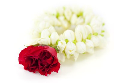 Flower çelenk Tay tarzında beyaz zemin üzerine