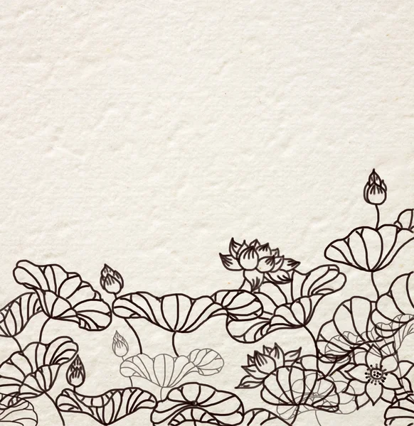 Hand getrokken waterlelies op papier van de moerbeiboom — Stockfoto
