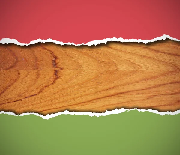 木材の背景と破れた紙の罫線 — ストック写真