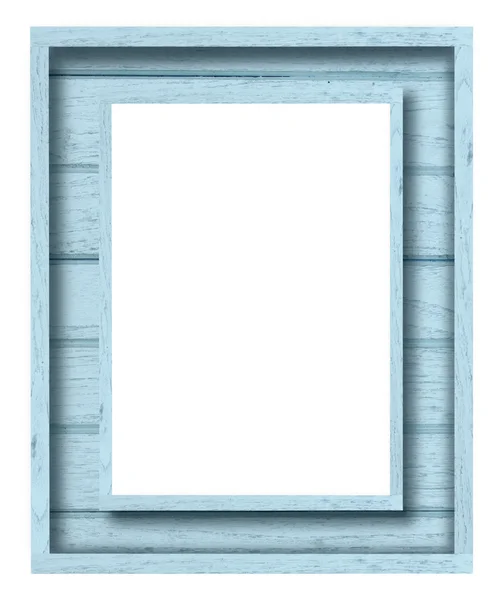 Vintage afbeeldingsframe met blauwe hout op witte achtergrond — Stockfoto