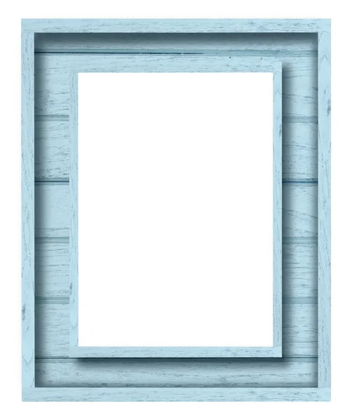 Vintage blue wood picture frame on white background — Stock Photo, Image