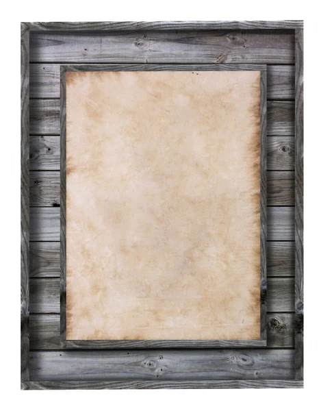 Vintage houten frame met papier opvulling geïsoleerd op wit — Stockfoto