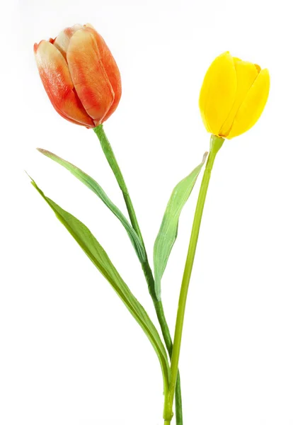 Umělé tulipán na bílém pozadí — Stock fotografie