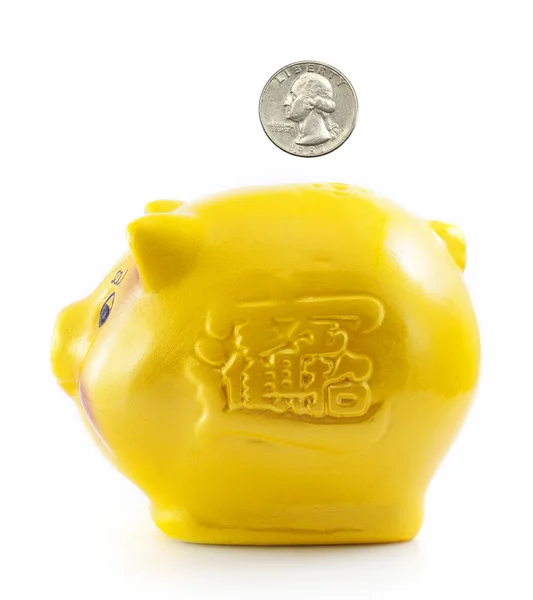 Piggy bank money ( Dollar ) is falling through piggy bank — Stock Photo, Image