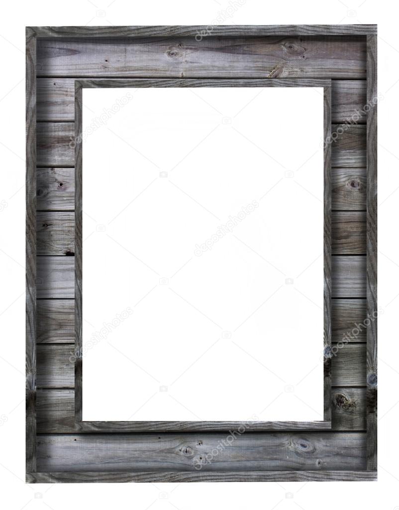 Vintage wood picture frame on white background