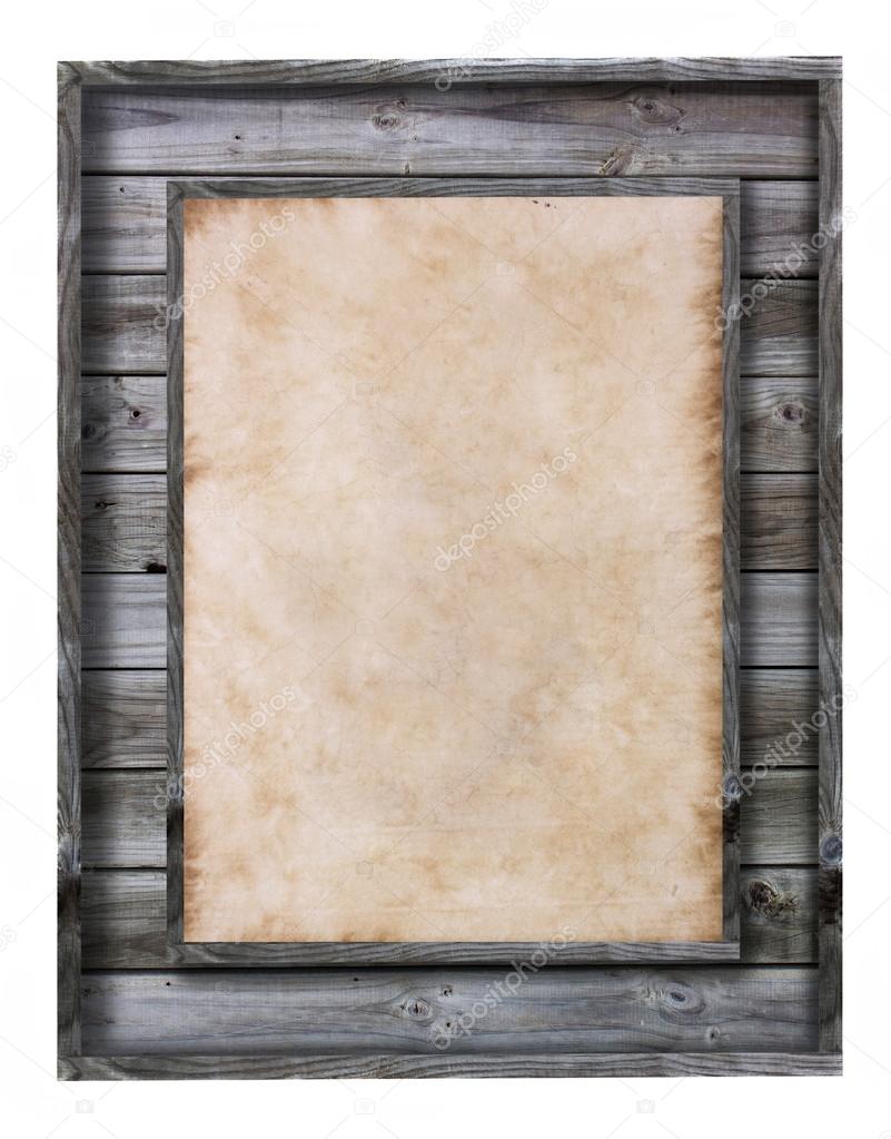 Vintage wood frame with paper fill isolated on white