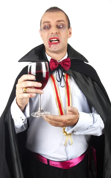 Portrait of a handsome young man in a suit of Count Dracula — Stock Photo, Image