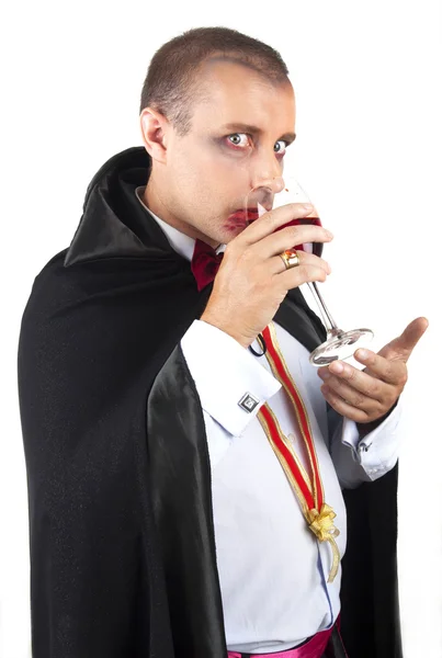 Portrait of a handsome young man in a suit of Count Dracula — Stock Photo, Image