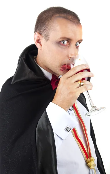 Portrait of a handsome young man in a suit of Count Dracula — Stock Photo, Image