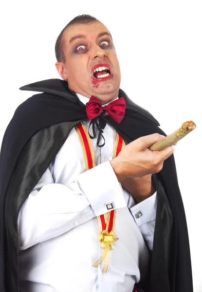 Portrait of a handsome young man in a suit of Count Dracula — Stock Photo, Image