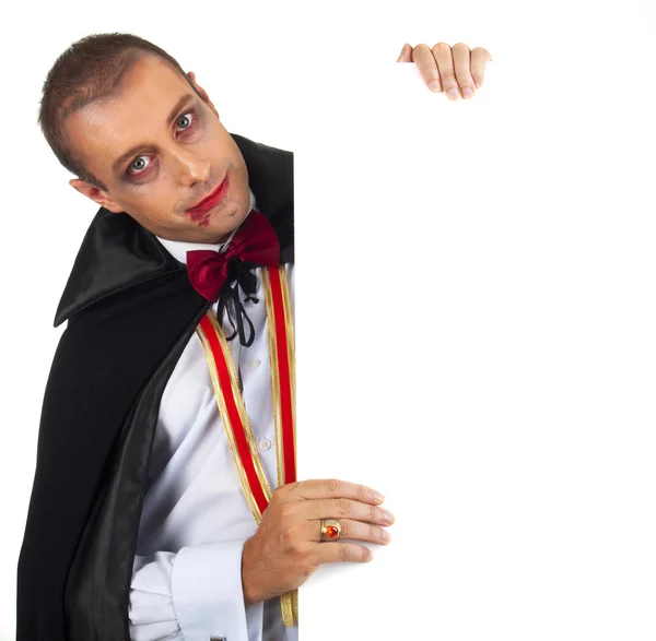 Portrait of a handsome young man in a suit of Count Dracula — Stock Photo, Image
