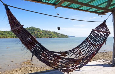 hamak tropikal okyanus önünde.