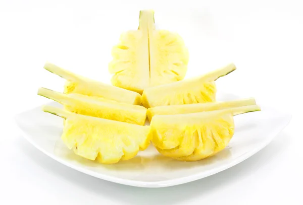 A phulae pineapple on white plate , local thailand pineapple — Stock Photo, Image