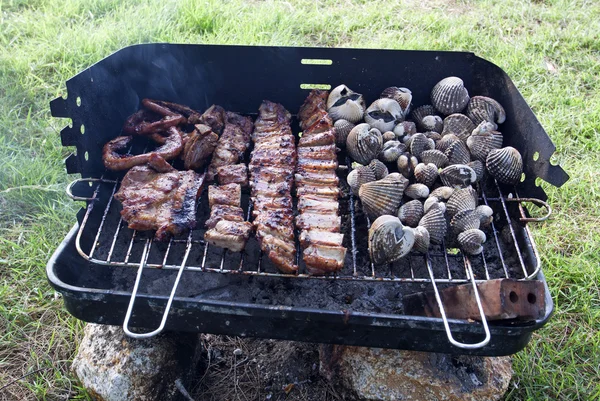 Schweinefleisch und Herzmuscheln im Ofen grillen — Stockfoto