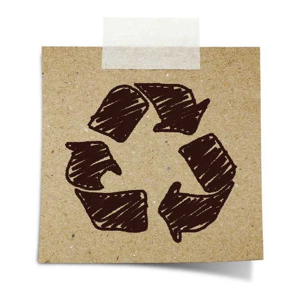 Hand draw recycle sign on note taped recycle paper — Stock Photo, Image