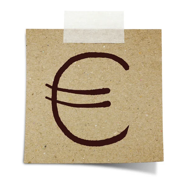 Hand draw euro sign on note taped recycle paper — Stock Photo, Image