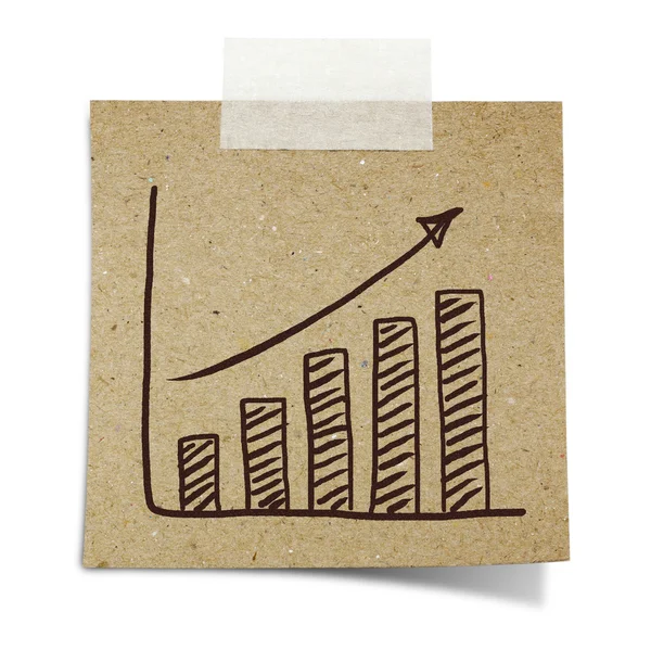 Hand draw growth graph on note taped recycle paper — Stock Photo, Image