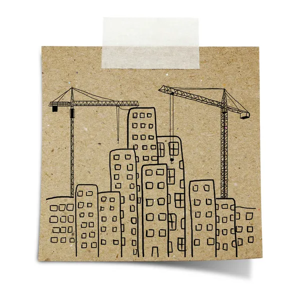 Handzeichnung der Stadtentwicklung mit Kran und Gebäude-Backgrou — Stockfoto