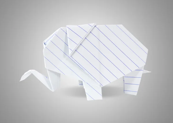 Origami elephant white recycle paper on grey background — Stock Photo, Image
