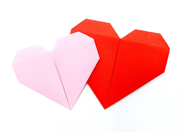 Cuori di carta origami su bianco — Foto Stock
