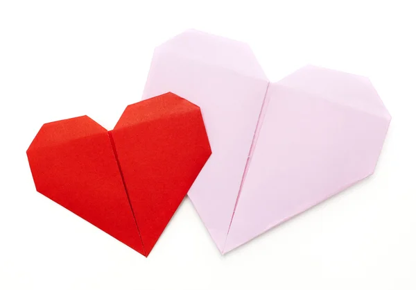 Origami paper hearts on white — Stock Photo, Image