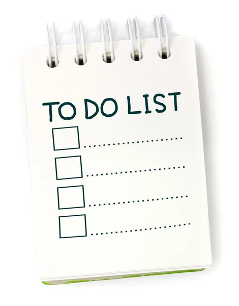 Para hacer la lista en cuaderno de papel blanco — Foto de Stock