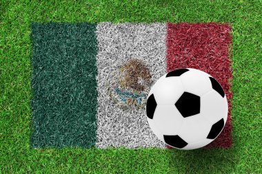 soccer ball on Flag Mexico as a painting on green grass