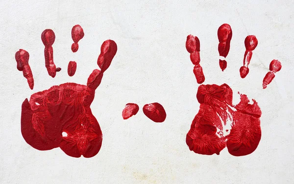 Red color hand print on white floor — Stock Photo, Image