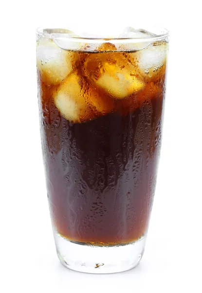 Cola glass with ice cubes on a white background — Stock Photo, Image