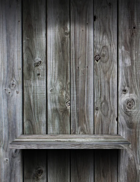 Prázdné dřevěné police grunge interiéru pro pozadí objektu zobrazení — Stock fotografie