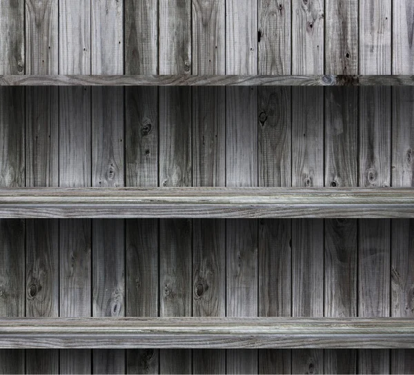 Tom trä hylla grunge interiör bakgrund för visningsobjekt — Stockfoto