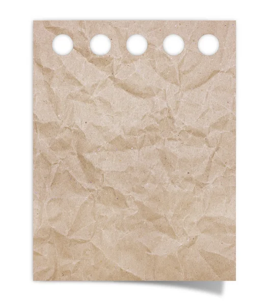 Crumpled brown note paper on white background — Stock Photo, Image