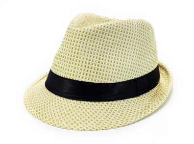 Beyaz bir arka plan üzerine yaz hasır şapka 