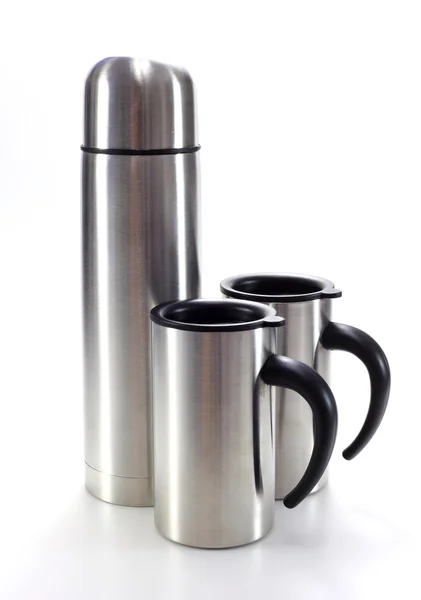 Aluminum mug water bottle on white — Stock Photo, Image