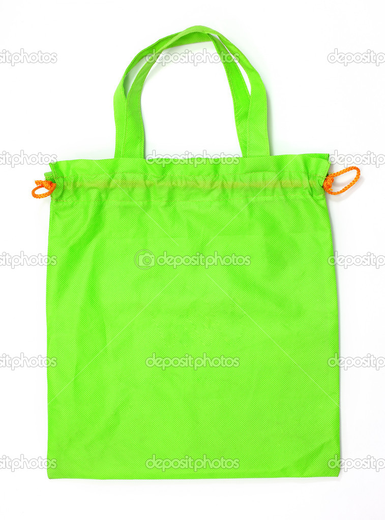 green fabric bag isolated on white background